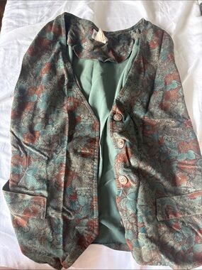 PEERLESS of boston vintage Floral Print Green & Rust Women's blazer